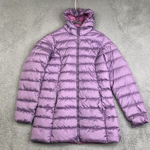 Eddie Bauer Jacket Womens Small Purple Down Hooded Puffer Insulated Coat Warm